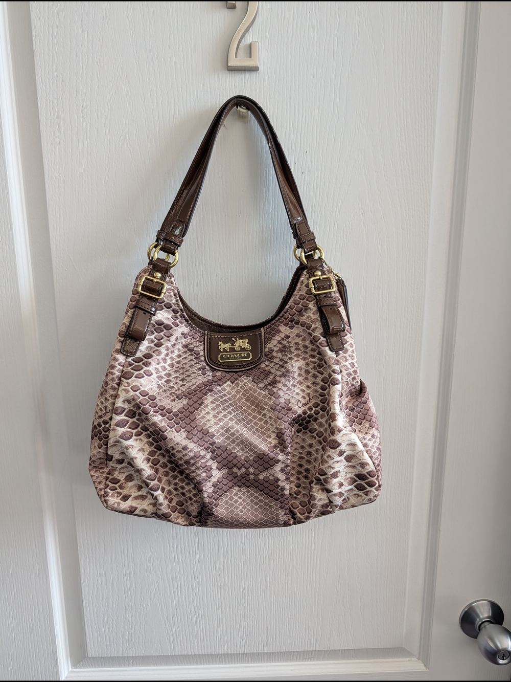 Coach Brown Python-Print Hobo Shoulder Bag